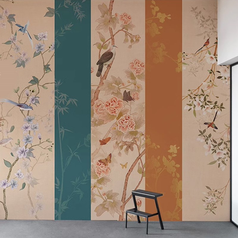 古典花鸟壁纸素雅中式墙纸卧室床头墙布无纺布电视背景墙定制壁画