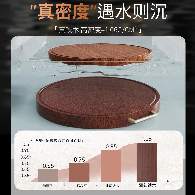 枪正宗红铁木砧板抗菌家用实木商用加厚菜墩粘板
