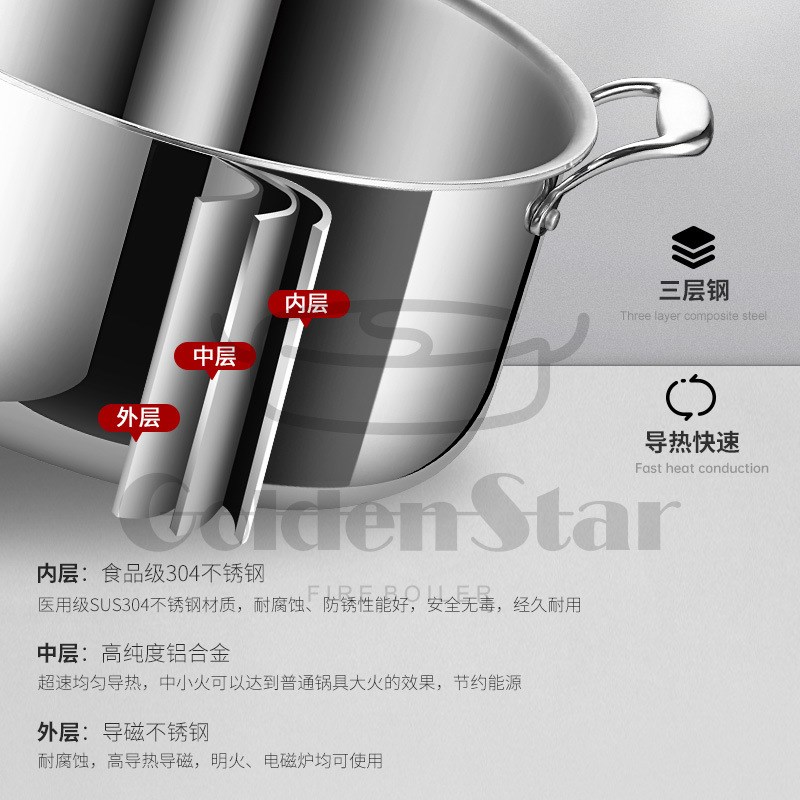金星威仕串串火锅耳不锈钢加厚加深鸳鸯锅涮毛肚专用大容量汤锅
