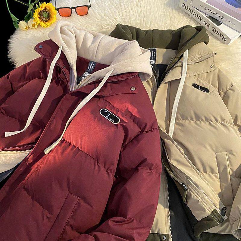 假两件拼接连帽羽绒棉服男女秋冬加厚保暖宽松棉袄棉衣情侣外套潮