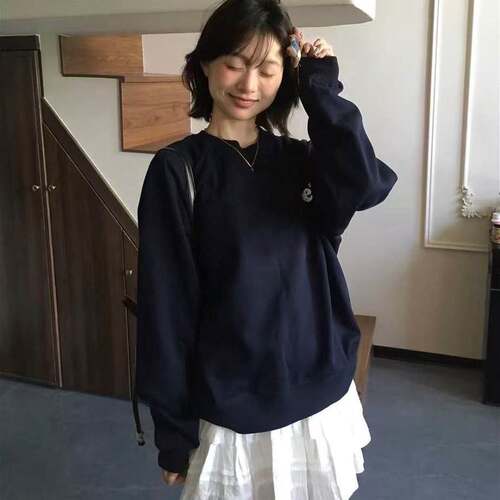 波点天使翅膀圆领慵懒风绒衫卫衣女