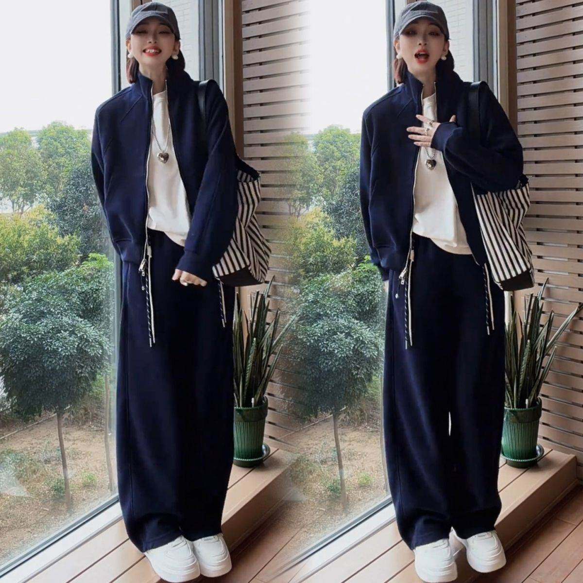 慵懒风休闲运动套装女2026春季新款宽松遮肉显瘦卫衣阔腿裤套装女