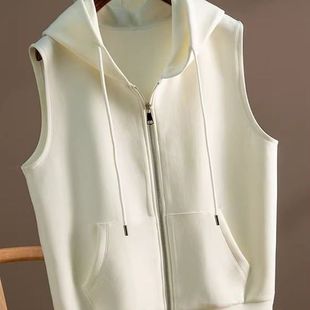 2025年秋季休闲外穿背心纯色连帽拉链开衫无袖卫衣女马夹防晒外套