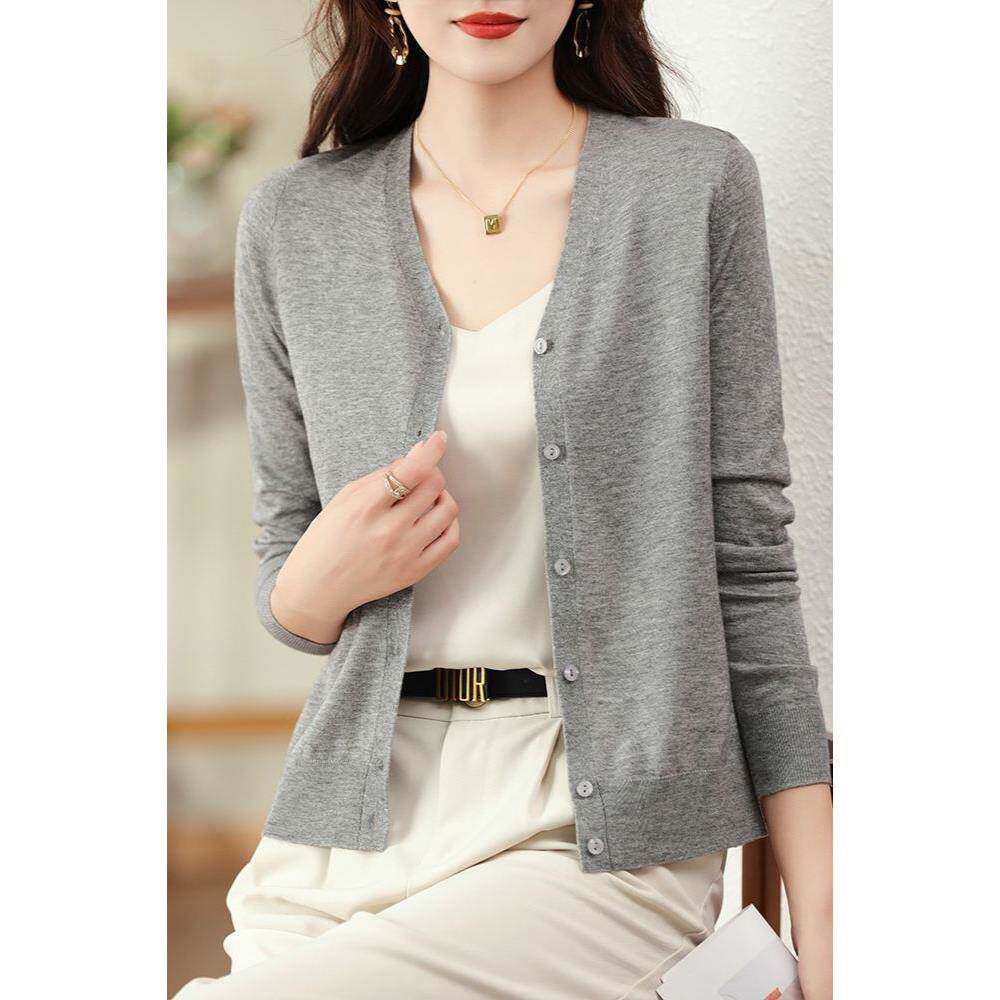 针织衫领开衫女春秋2026新款薄款长袖短款外搭上衣春季毛衣外套