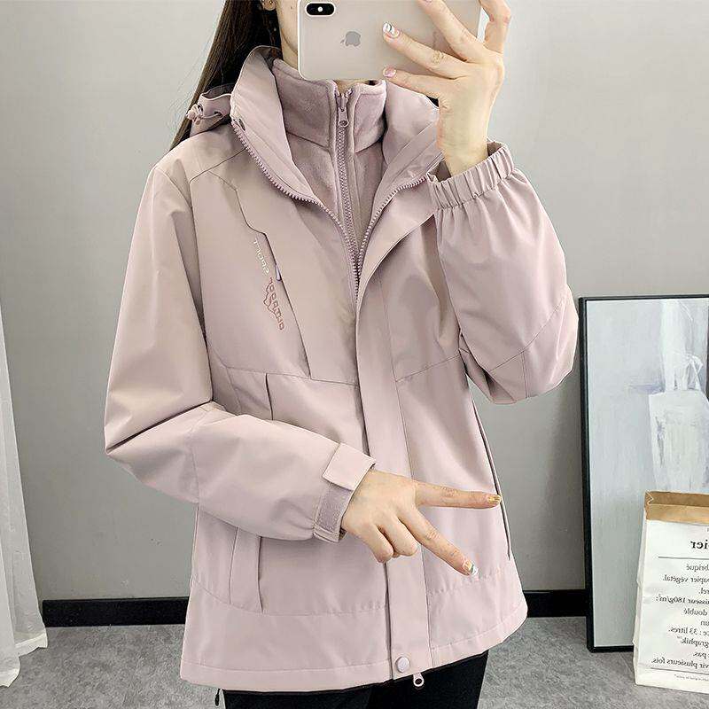 正品冲锋衣女三合一小个子风衣加绒加厚春季防风防水安可拉红外套
