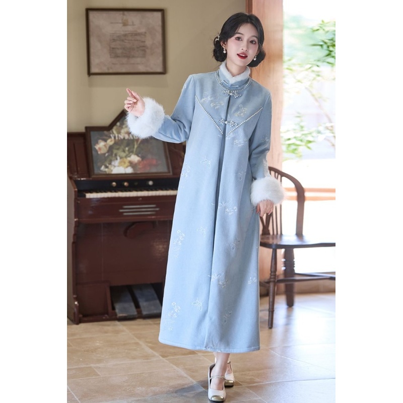 新款改良麂皮绒秋冬旗袍外套长袖保暖舒适加厚优雅减龄年轻款日常