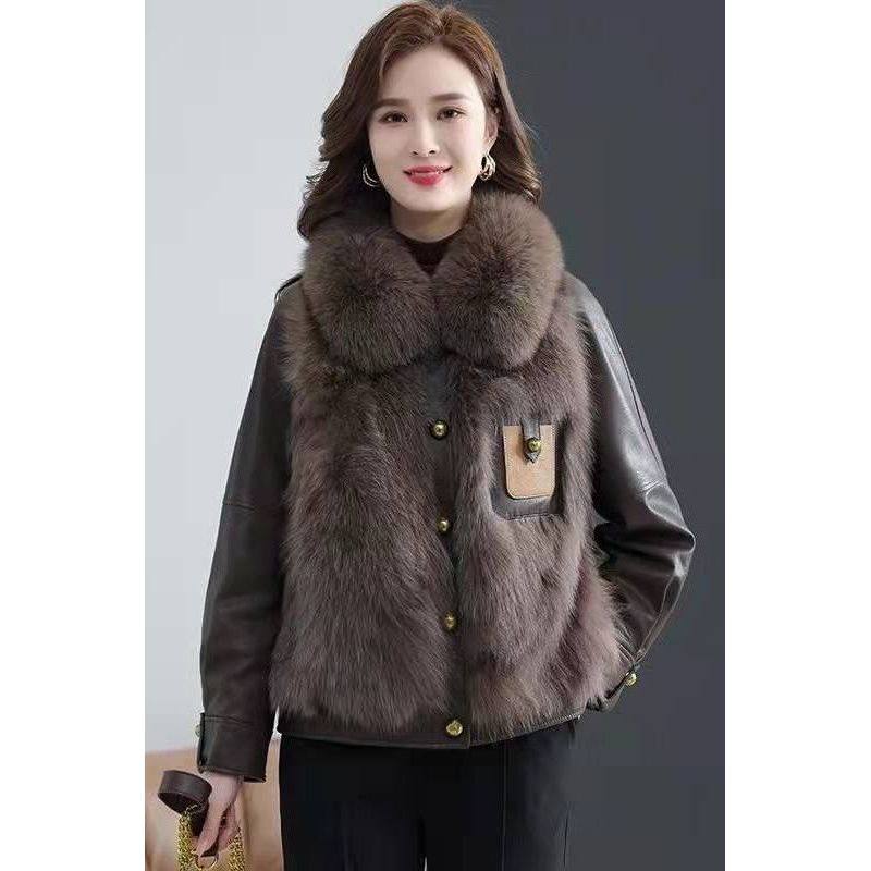海宁狐狸毛领皮衣女外套2024新款高街洋气时尚小香风冬季短款皮草,女装/女士精品,皮衣,淘宝优惠券,粉丝福利购,淘宝优惠卷