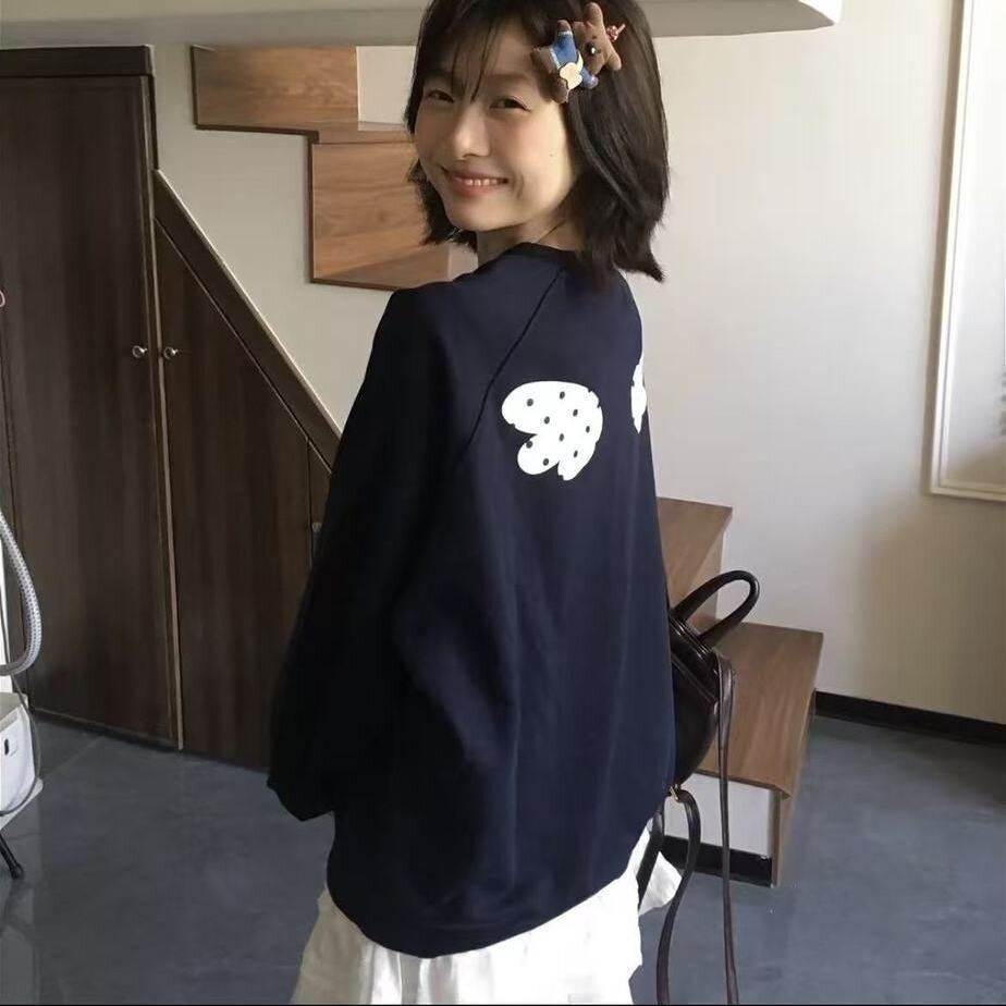 韩系波点天使翅膀圆领卫衣女春夏学院风可爱百搭休闲宽松慵懒上衣