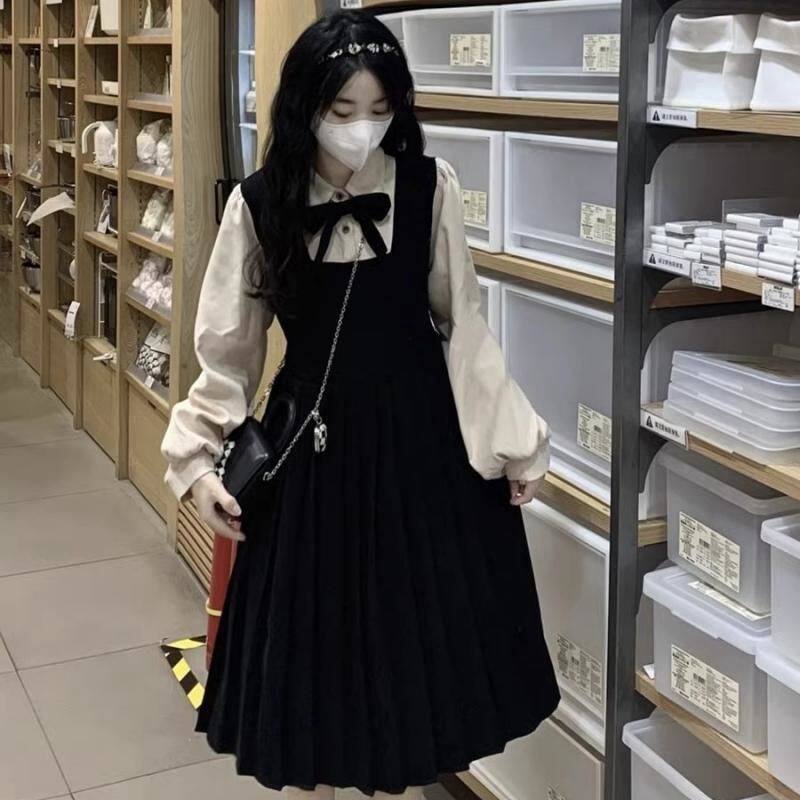 法式甜美气质小众背带连衣裙女学生夏季新款通勤百搭背心裙两件套
