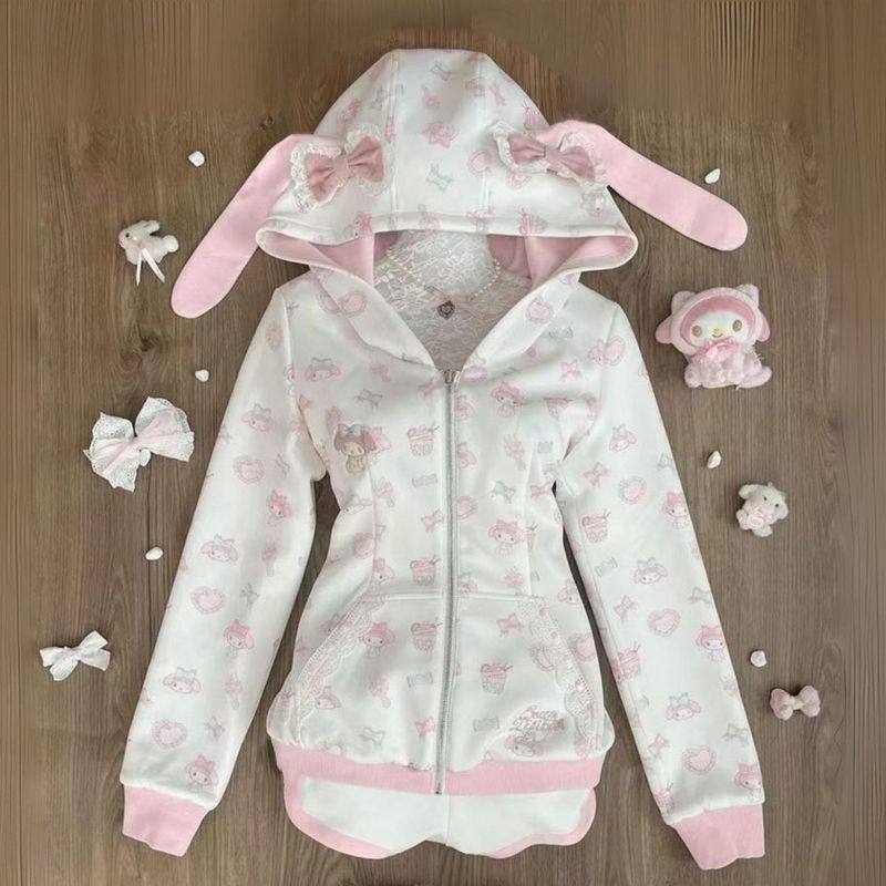 日系少女软妹可爱美乐蒂满印收腰卫衣外套兔兔小蛋糕蝴蝶结女儿服,女装/女士精品,卫衣/绒衫,淘宝优惠券,粉丝福利购,淘宝优惠卷