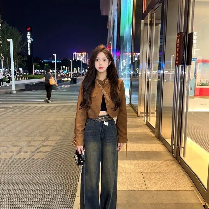 性感辣妹复古皮衣短外套女秋季小个子气质短款美式机车夹克上衣