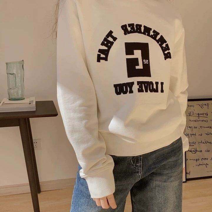 美式复古白色灰色圆领套头字母卫衣女宽松设计感小众2026春秋