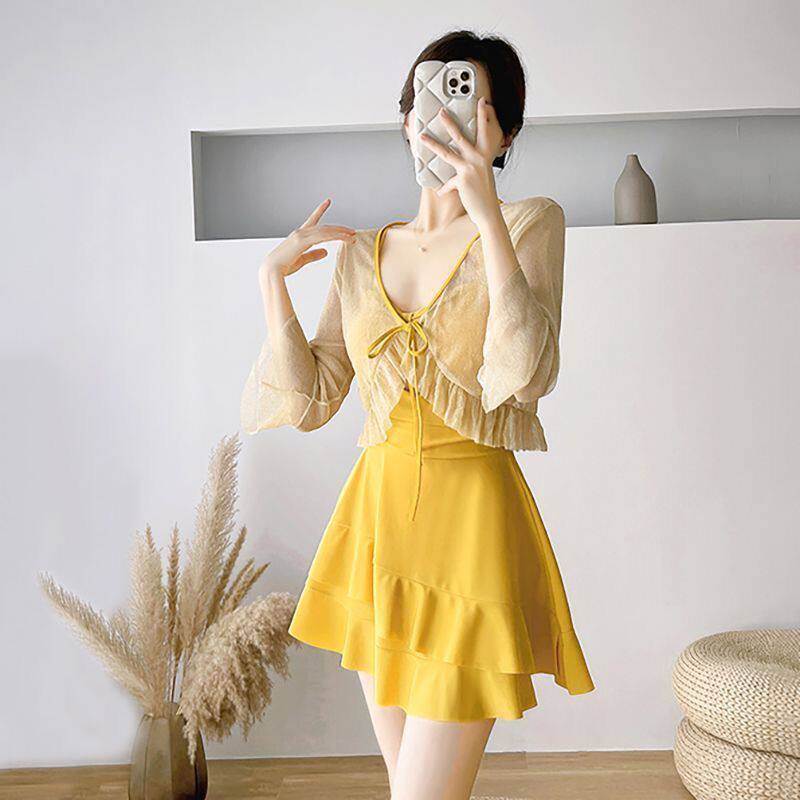 泳衣女款仙欲风遮显瘦罩衫泡温泉保守学生连体游泳衣女泳衣女成人