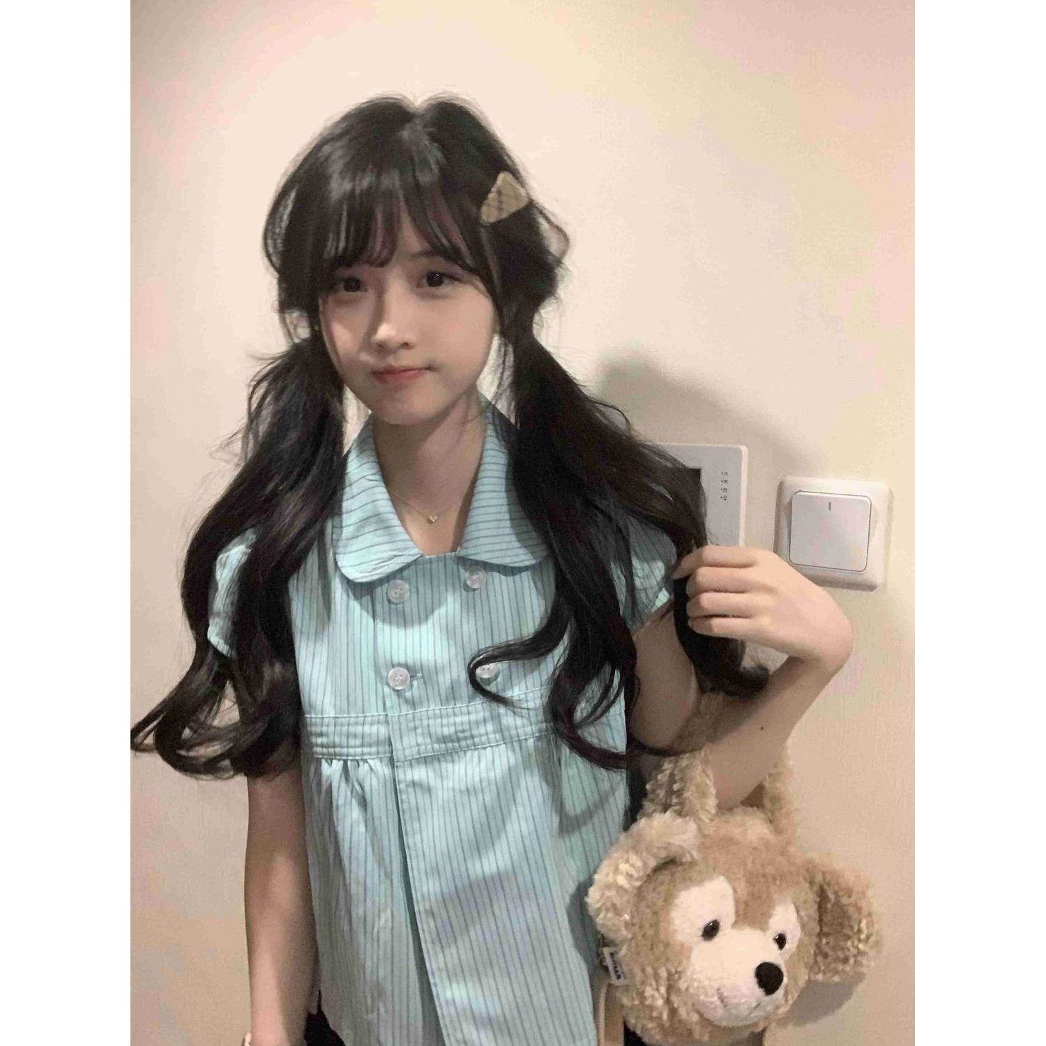 韩系娃娃领条纹衬衫女26夏季新款宽松显瘦文艺小衫学院多巴胺上衣