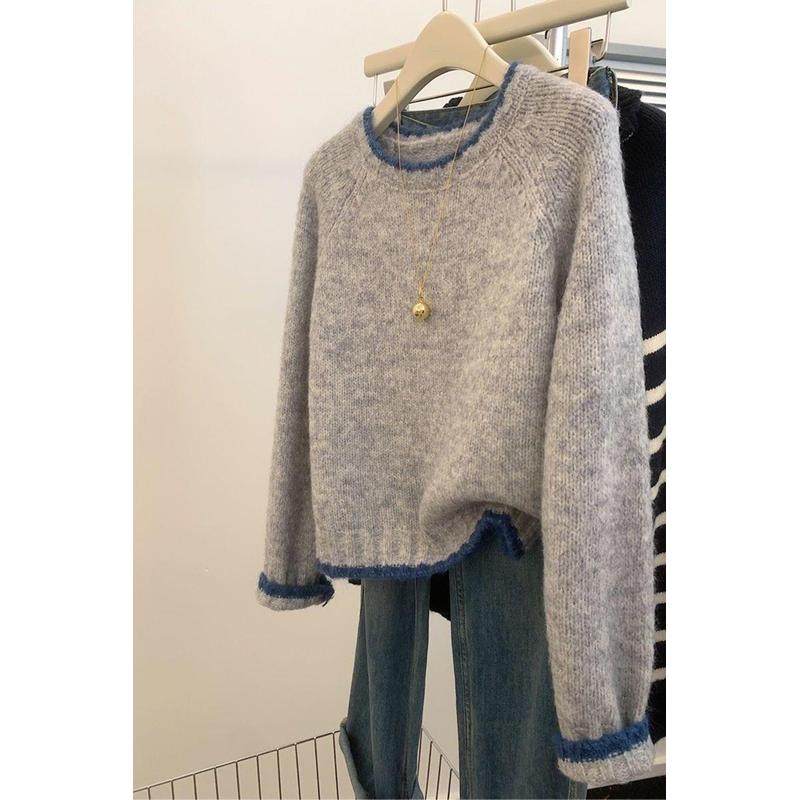 灰色浣熊绒套头毛衣女秋冬2025新款慵懒风加厚内搭打底针织衫上衣