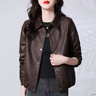 妈妈外套海宁皮夹克中老年 短款 皮衣外套女2025新款 休闲洋气爆款