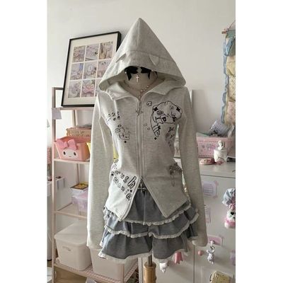 猫耳朵辣妹修身y2k亚文化连帽长袖外套秋冬女卫衣ins韩版
