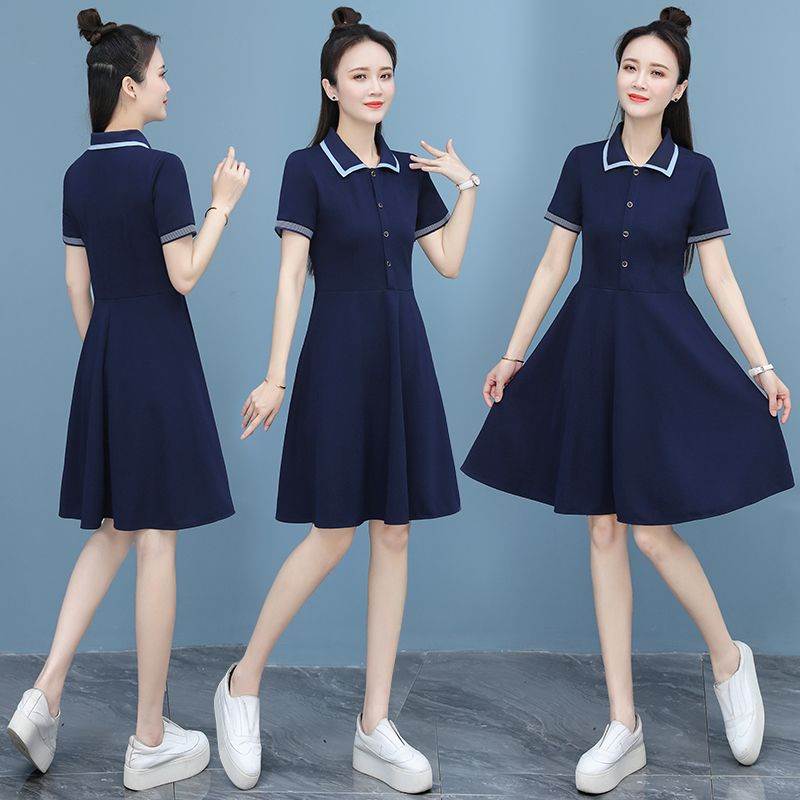 幼儿园教师园服夏装新款老师工作服中长连衣裙美容师制服幼师团购