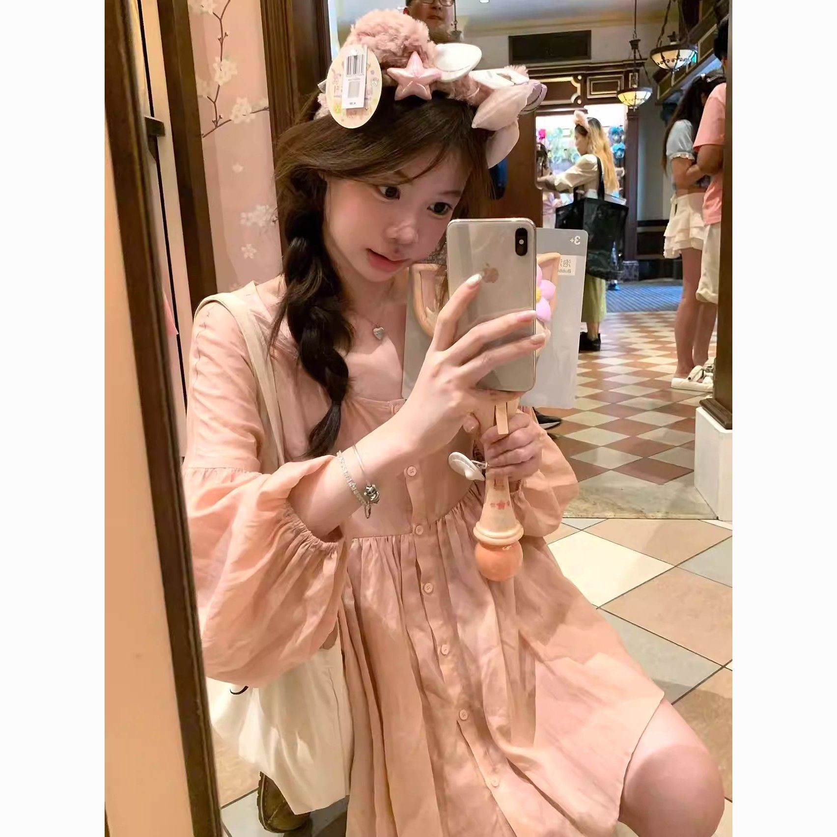 云朵娃娃衫学院粉色娃娃裙韩系宽松显瘦休闲长袖连衣裙小个子