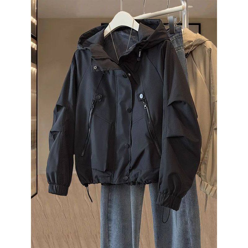 特大码300斤胖mm高级感宽松防风夹克棒球服女秋冬网红连帽冲锋衣