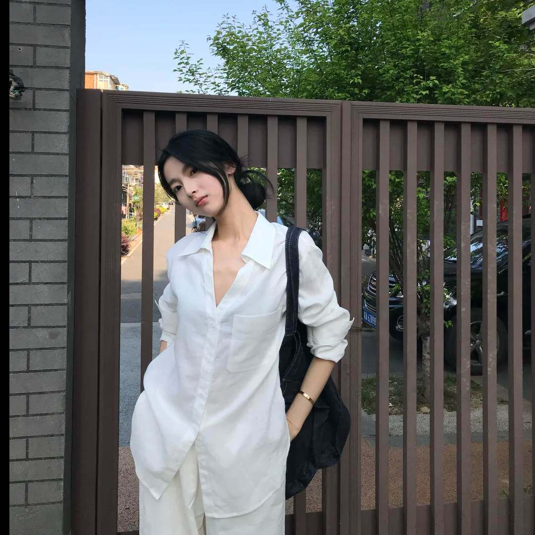 秋季新款小清新棉麻衬衫薄荷绿清新领显瘦宽松衬衫女