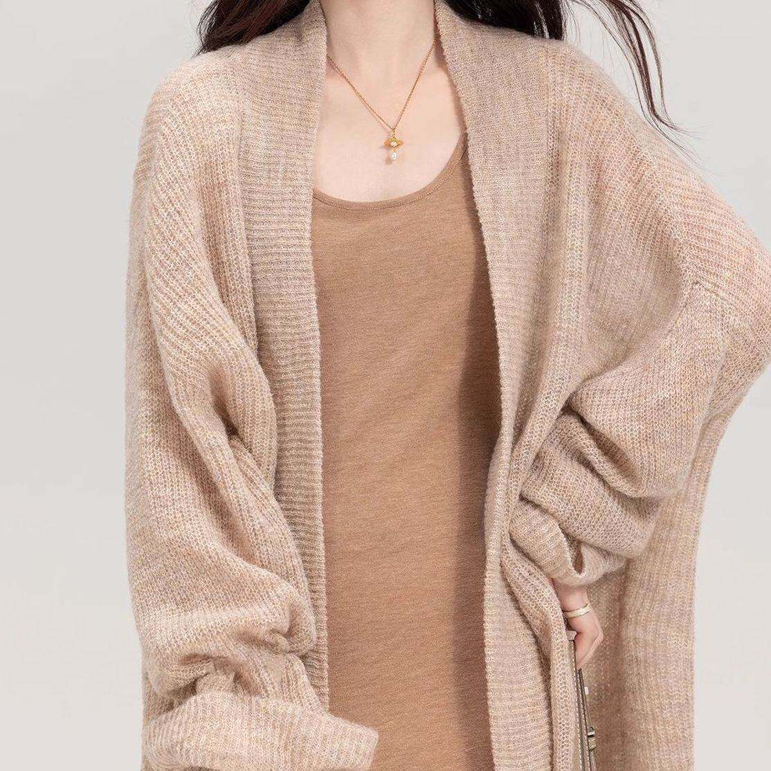 遇靓新品开衫2026纯色慵懒复古薄款毛衣针织外套春秋气质宽松上衣