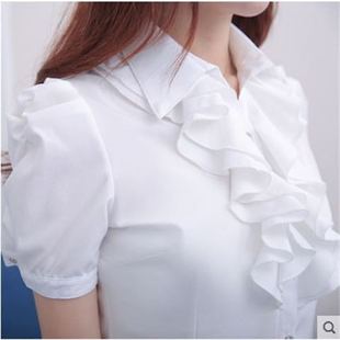 2025夏装职业女衬衫新短袖荷叶花边衬衣上装OL正装上衣工作服雪纺