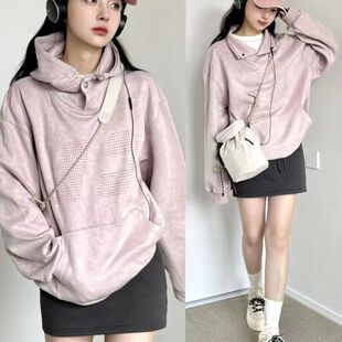 秋冬美式慵懒风logo重磅卫衣国潮牌情侣上衣宽松复古连帽外套男女