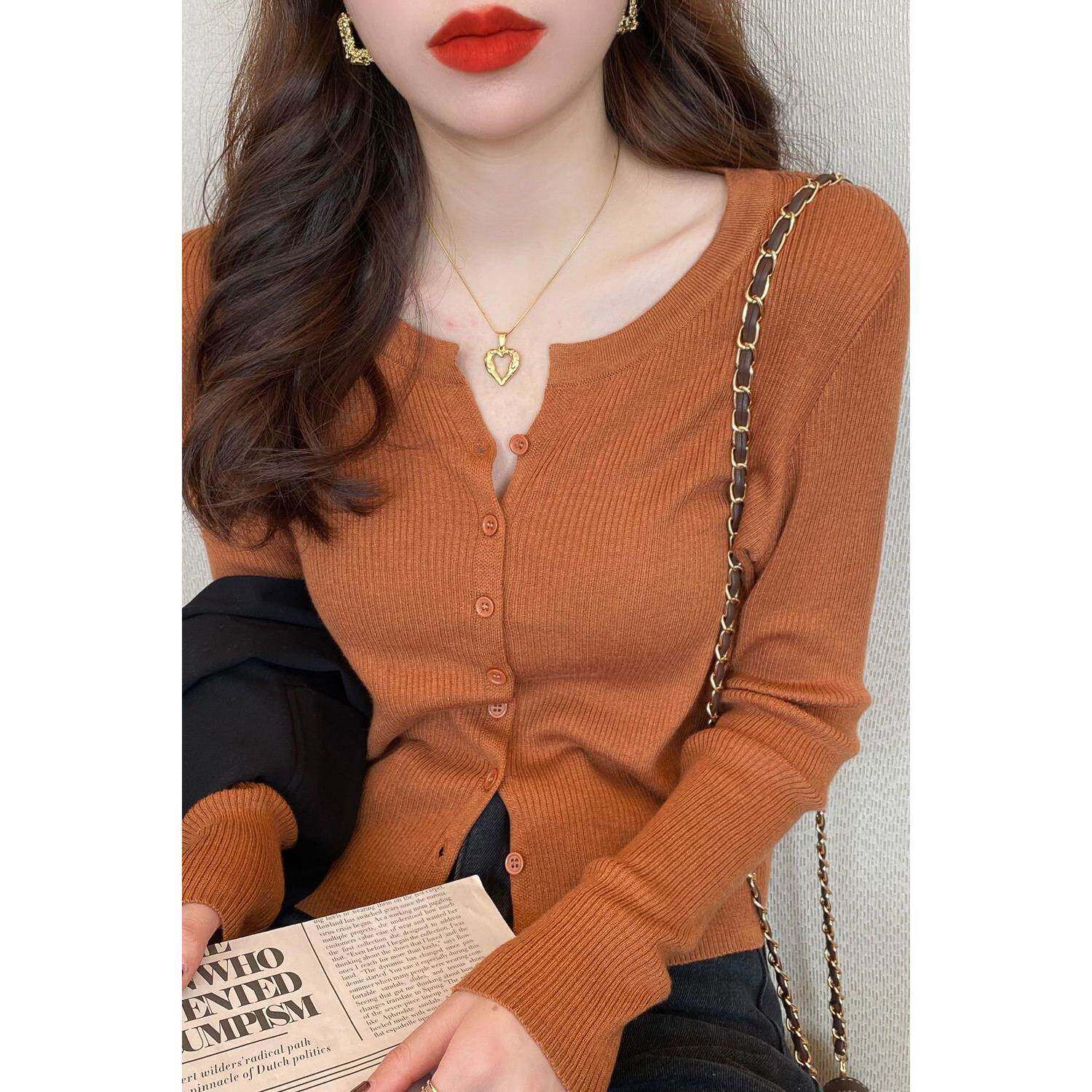 春夏针织衫女内搭薄款白色针织开衫外套外搭修身显瘦长袖毛衣上衣