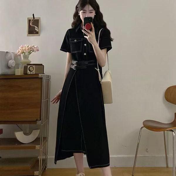 2026夏季新款大码女装牛仔连衣裙港味简约复古风一片式收腰连衣裙