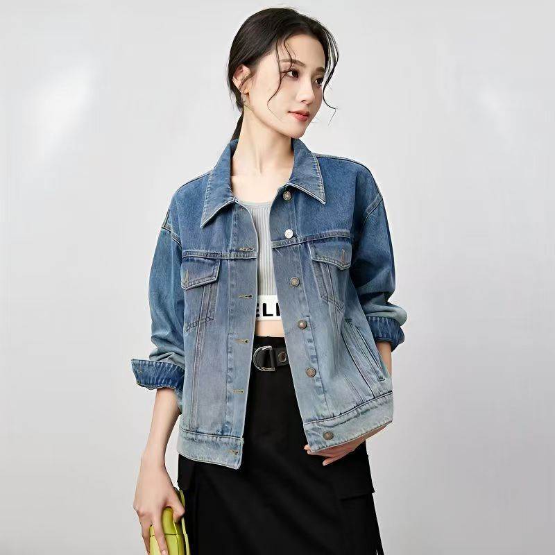 渐变设计牛仔外套新款时尚短款上衣宽松休闲春秋个性美式夹克外套