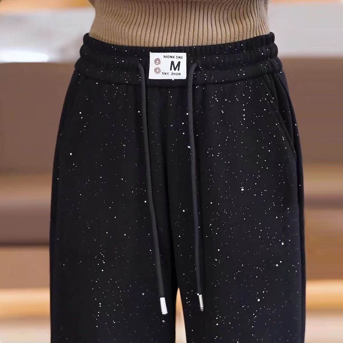 2026春季新款星空印花黑色直筒时尚潮流休闲裤长裤子显瘦百搭女裤