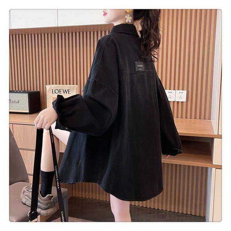 美式复古港味黑色牛仔外套女2026新款春季宽松休闲中长款外套上衣