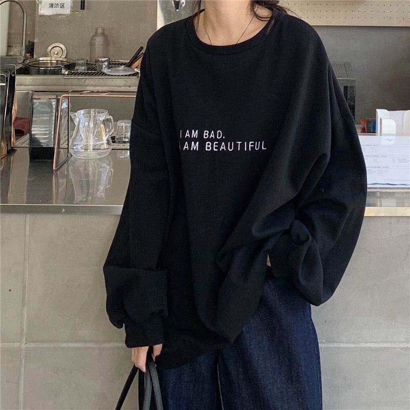 春夏2026新款韩版港风简约字母上衣宽松薄款长袖学生卫衣女装外贸