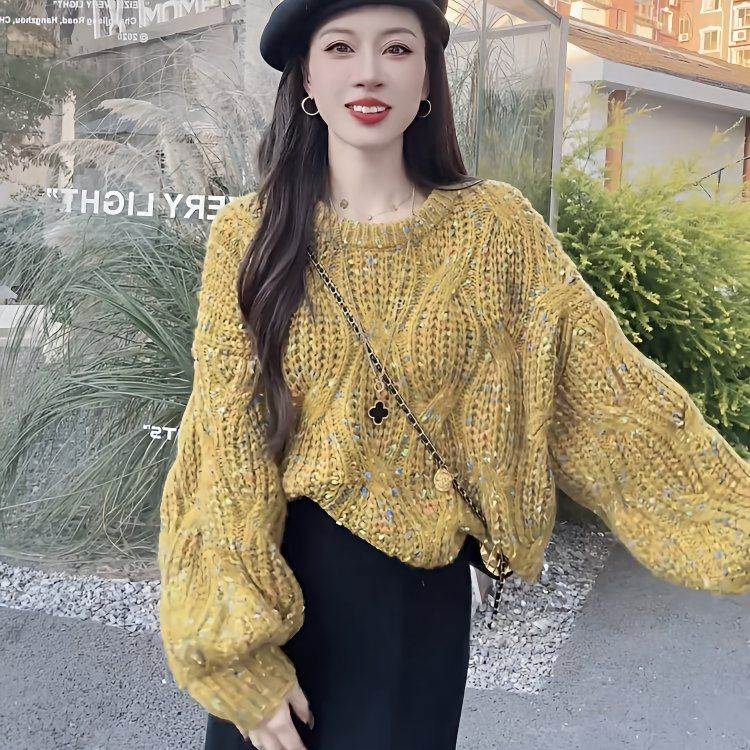 加厚灯笼袖毛衣女秋冬新款宽松外穿慵懒风洋气内搭保暖套头针织衫