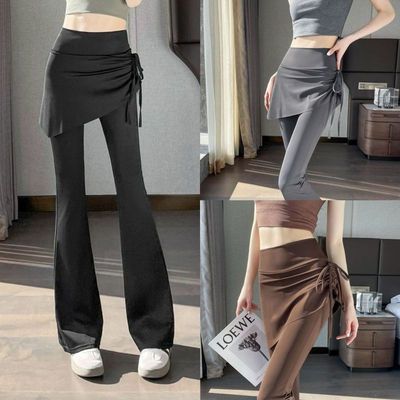 大码胖mm微喇叭瑜伽裤裙女高腰收腹假两件健身裤紧身普拉提运动裤