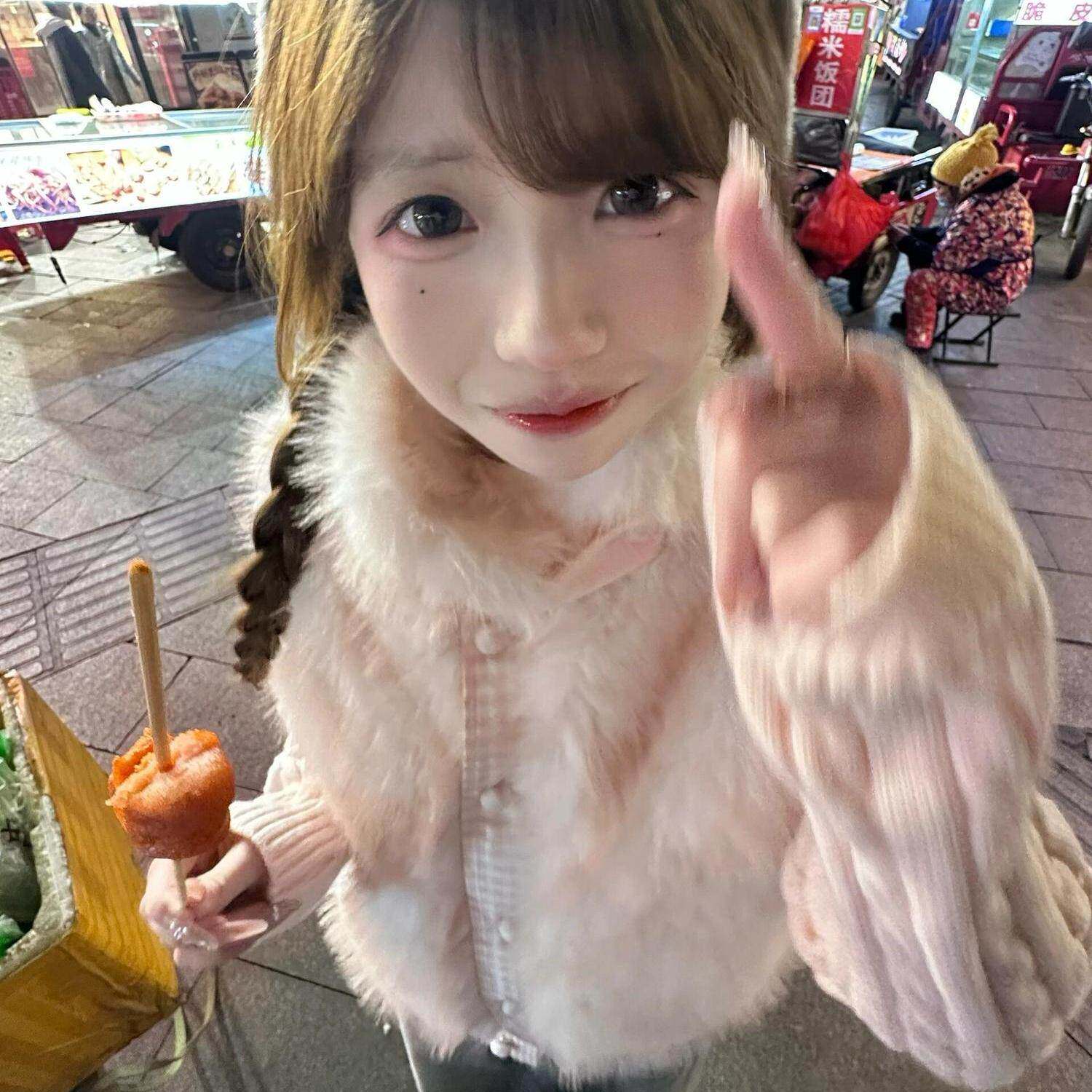 甜美千金风粉色仿貂毛针织温柔系穿搭显瘦拼接棉服短款冬季外套新