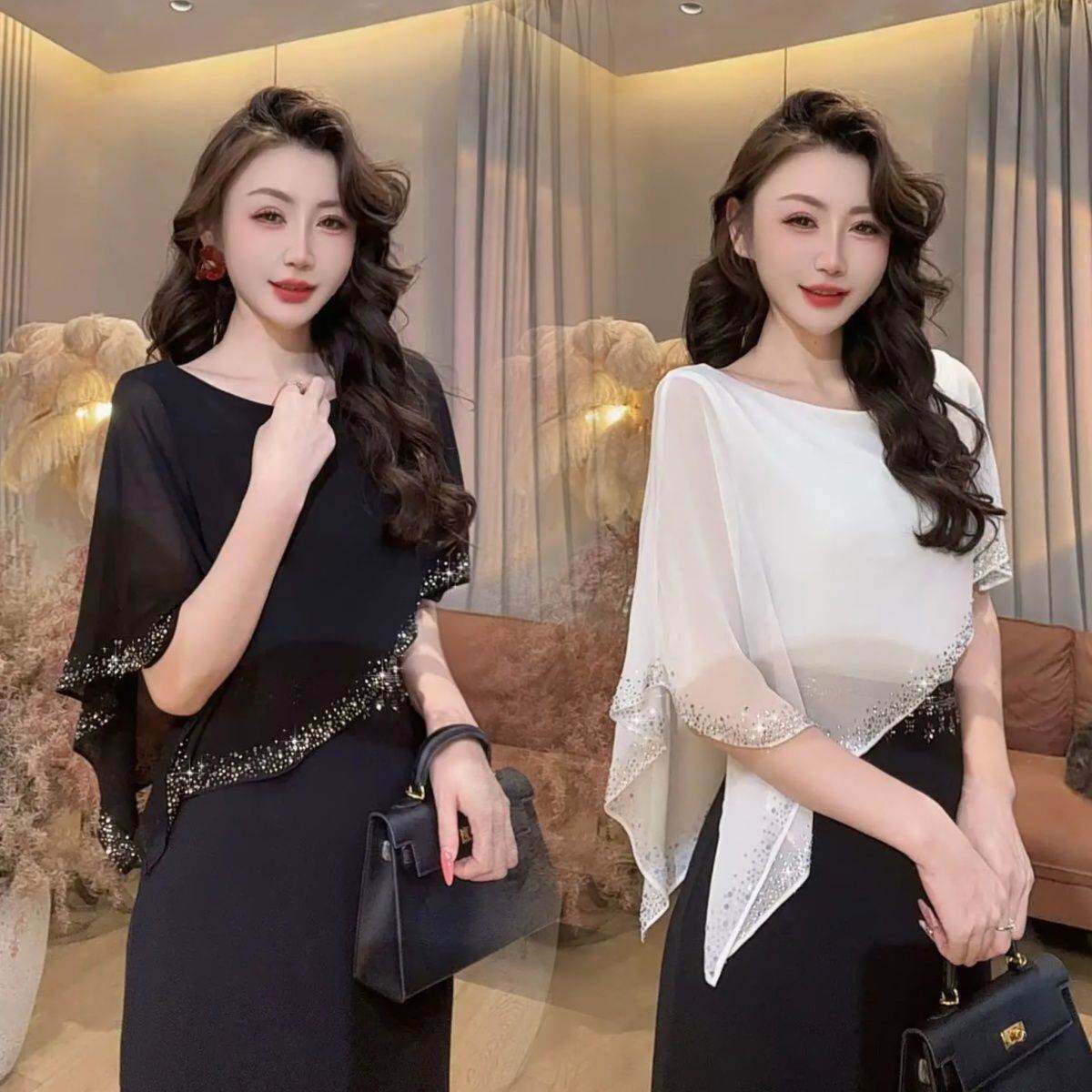 披肩假两件烫钻爆闪防晒个性设计淑女百搭遮肉清凉明媚超仙上衣潮