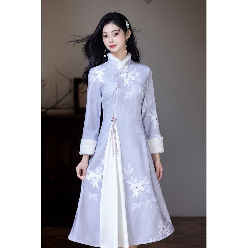 改良奥黛旗袍2025新款秋冬新中式国风高端气质淑女日常加绒连衣裙