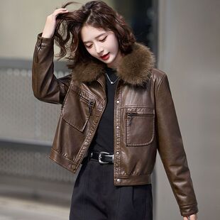 海宁加绒加厚皮衣外套女2025冬季新款宽松显瘦时尚百搭短款皮夹克