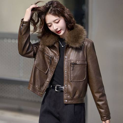 海宁加绒加厚皮衣外套女2025冬季新款宽松显瘦时尚百搭短款皮夹克