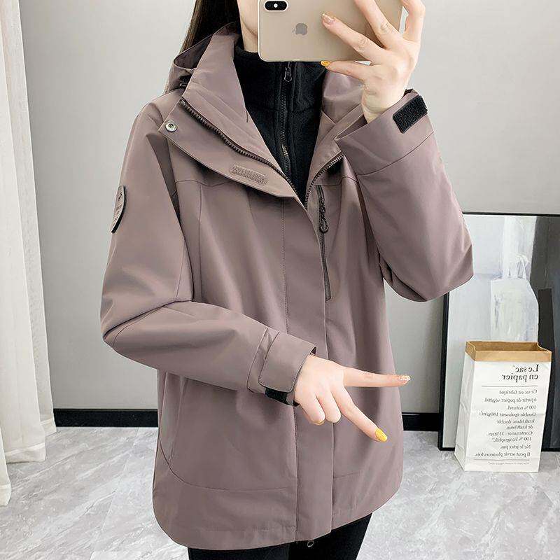 粉色冲锋衣男女同款冬季登山服三合一可拆卸两件套可爱风衣外套女