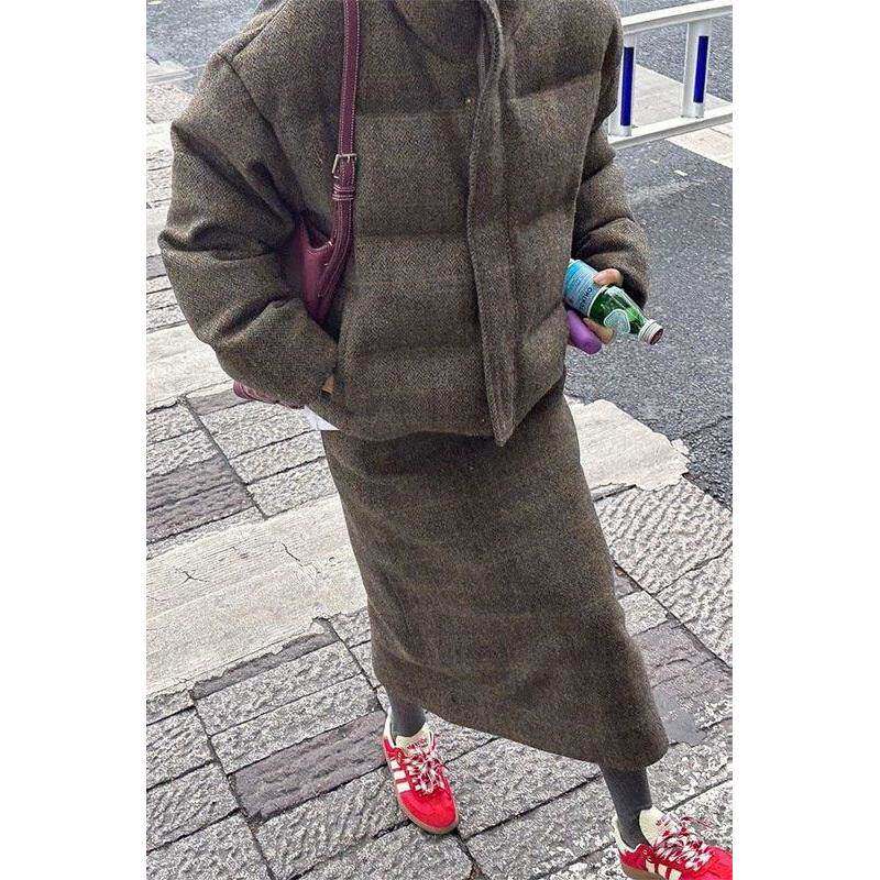 2026新款高级感复古洋气时尚小香风洋装棉服半身裙两件套装女秋冬