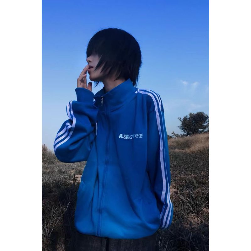 宅萌系亚文化立领校供感秋冬条纹卫衣女日系可爱软妹拉链运动外套