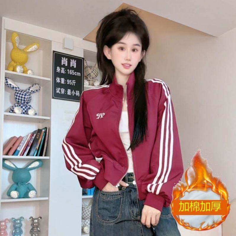 加棉加厚刺绣蝴蝶结棒球服女短款外套2026春秋新款休闲夹克