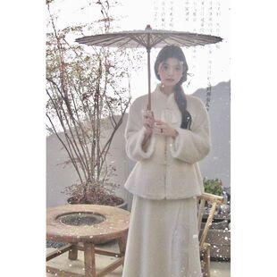 新中式国风盘扣外套高腰半身裙套装女冬季新款气质名媛显瘦两件套