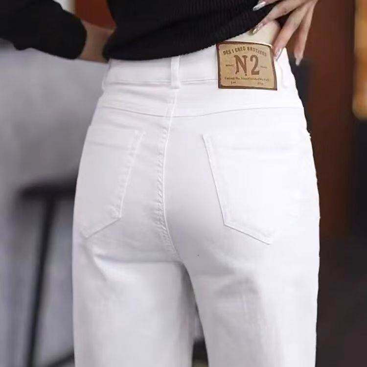 白色牛仔裤女2026年新款春季高腰阔腿裤子高端女士休闲九分直筒裤