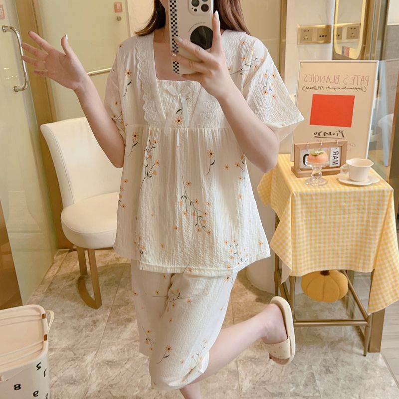 短袖睡衣女夏季韩版宽松薄款学生少女休闲家居服睡衣女士两件套装