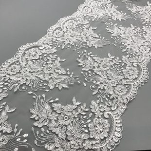米白30cm车骨双边车骨刺绣花边 长促新款 家纺窗帘婚纱辅料网纱