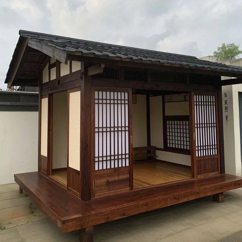 户外日式小木屋茶室庭院防腐实木凉亭别墅民宿景区造景小房子